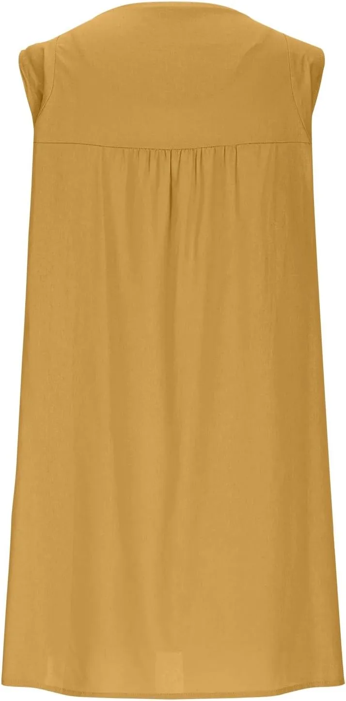 Sun Dresses for Women 2025 Vacation Summer Round Neck Sleeveless Tank Dress Cotton Linen Coverup Mini Dress