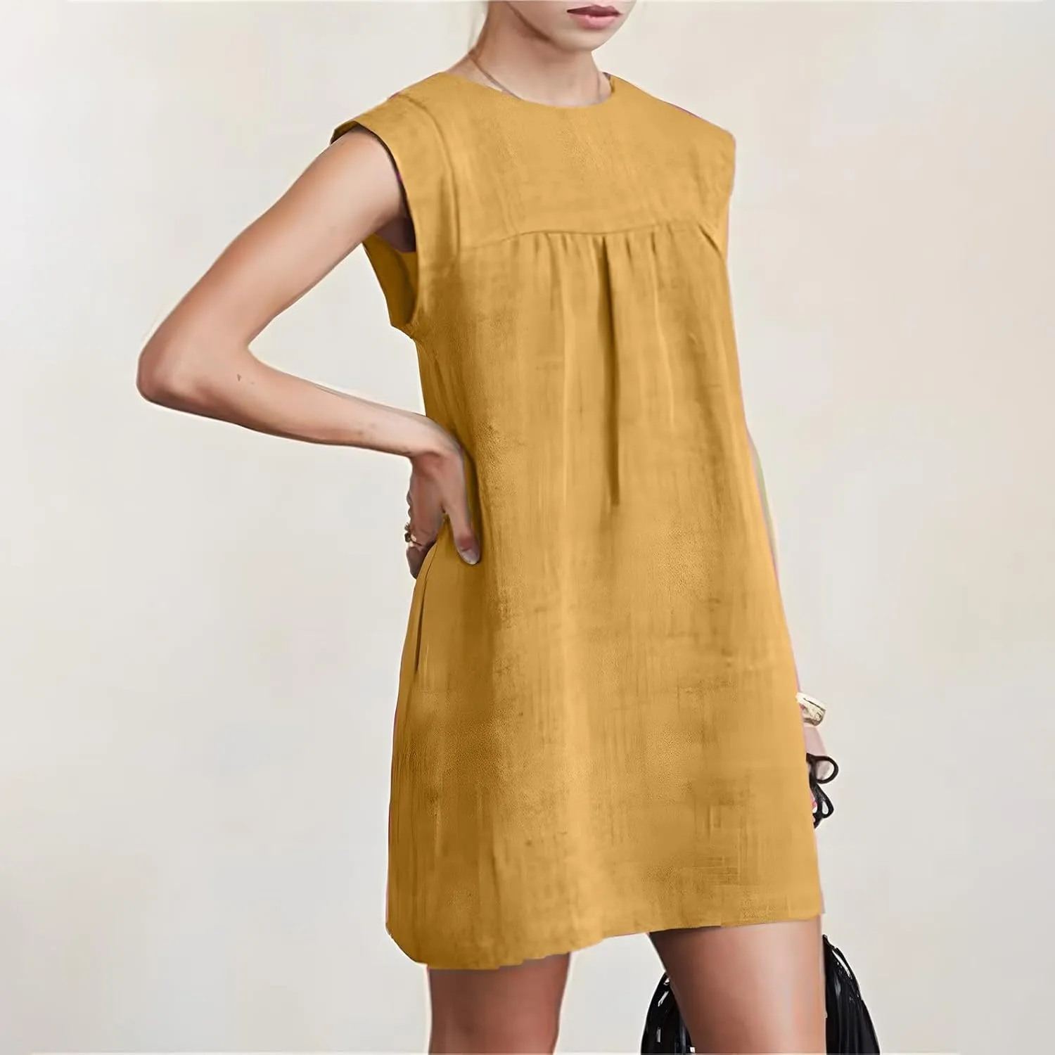 Sun Dresses for Women 2025 Vacation Summer Round Neck Sleeveless Tank Dress Cotton Linen Coverup Mini Dress