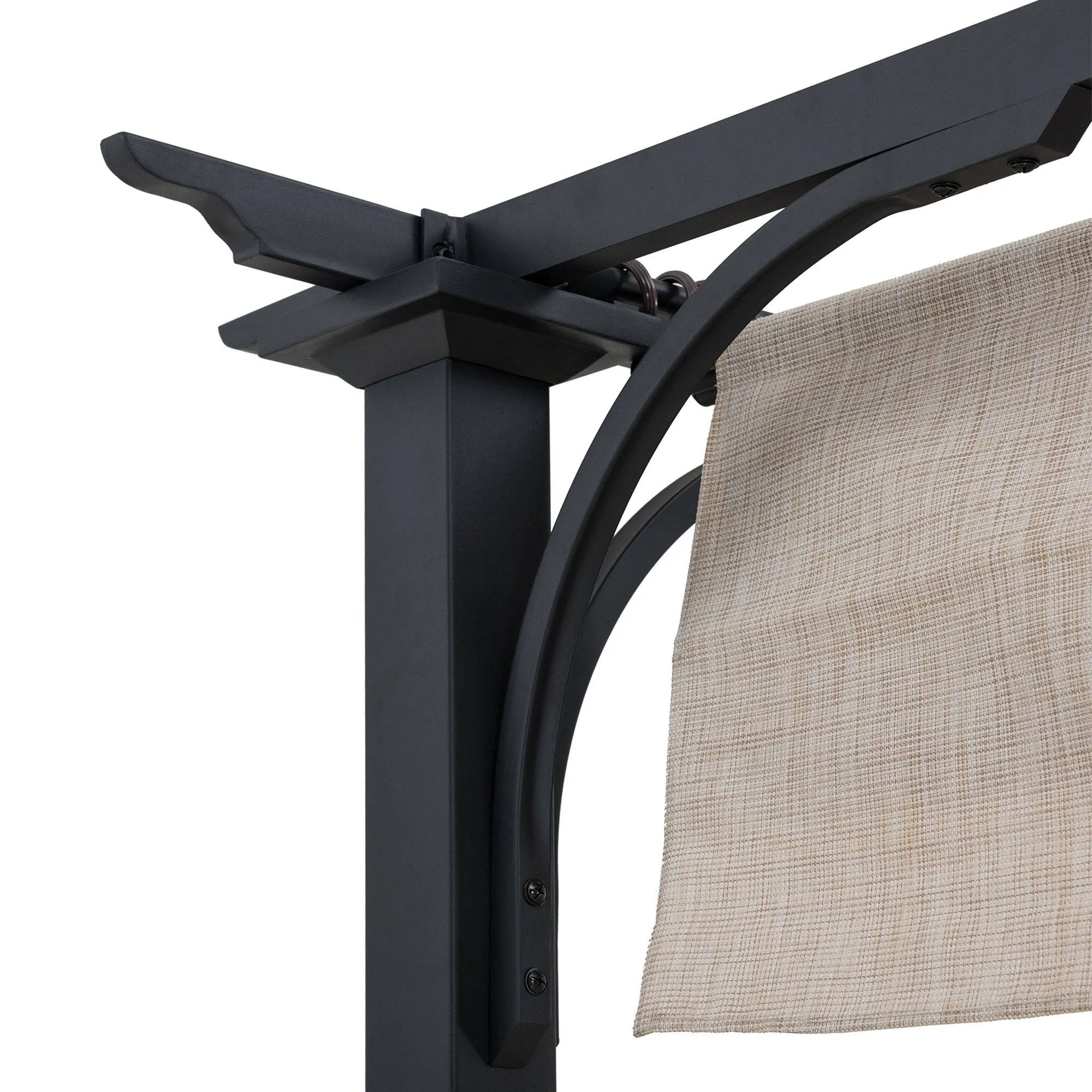 SUNJOY 9x12 Black Steel Frame Pergola Kit with Retractable Beige Canopy Shade