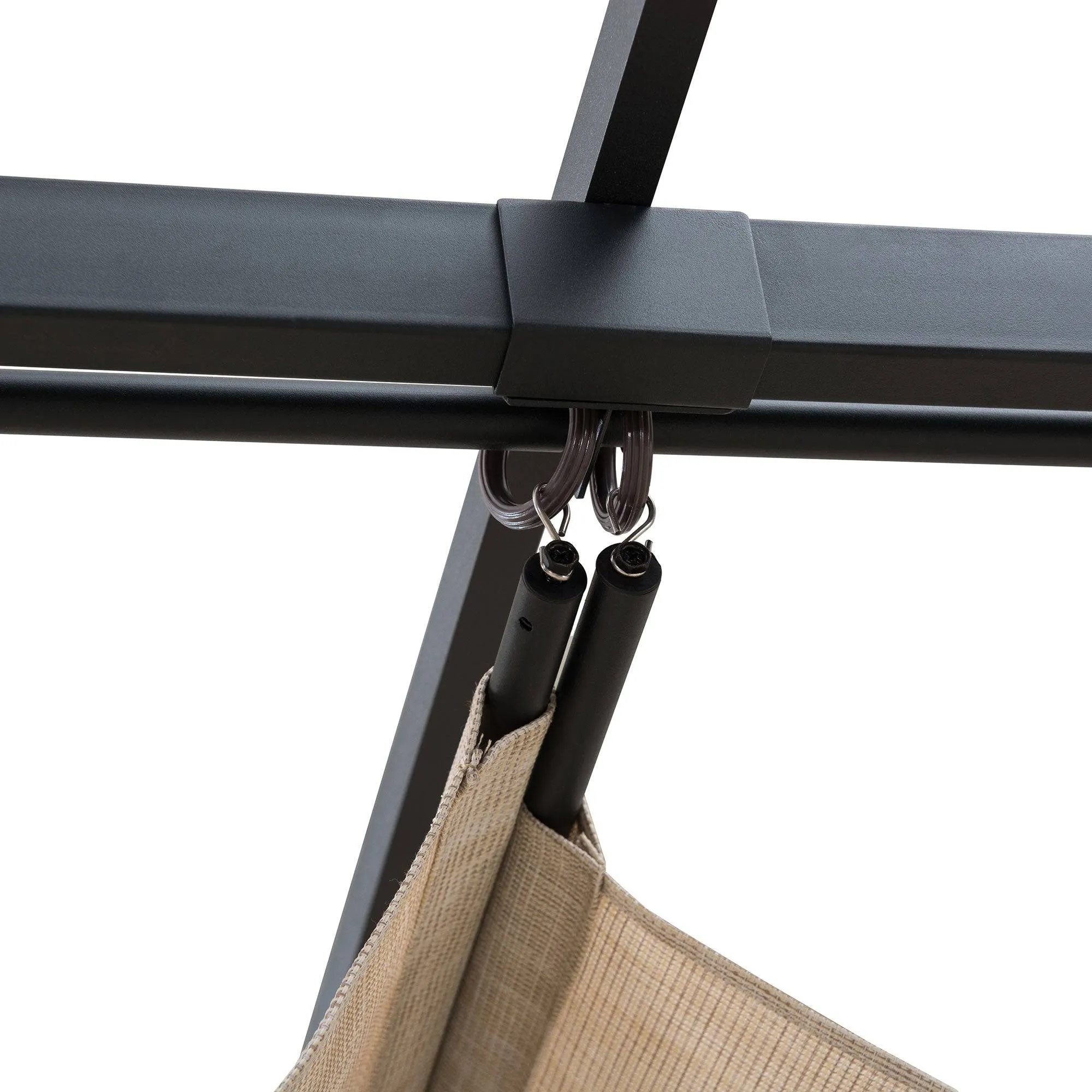 SUNJOY 9x12 Black Steel Frame Pergola Kit with Retractable Beige Canopy Shade