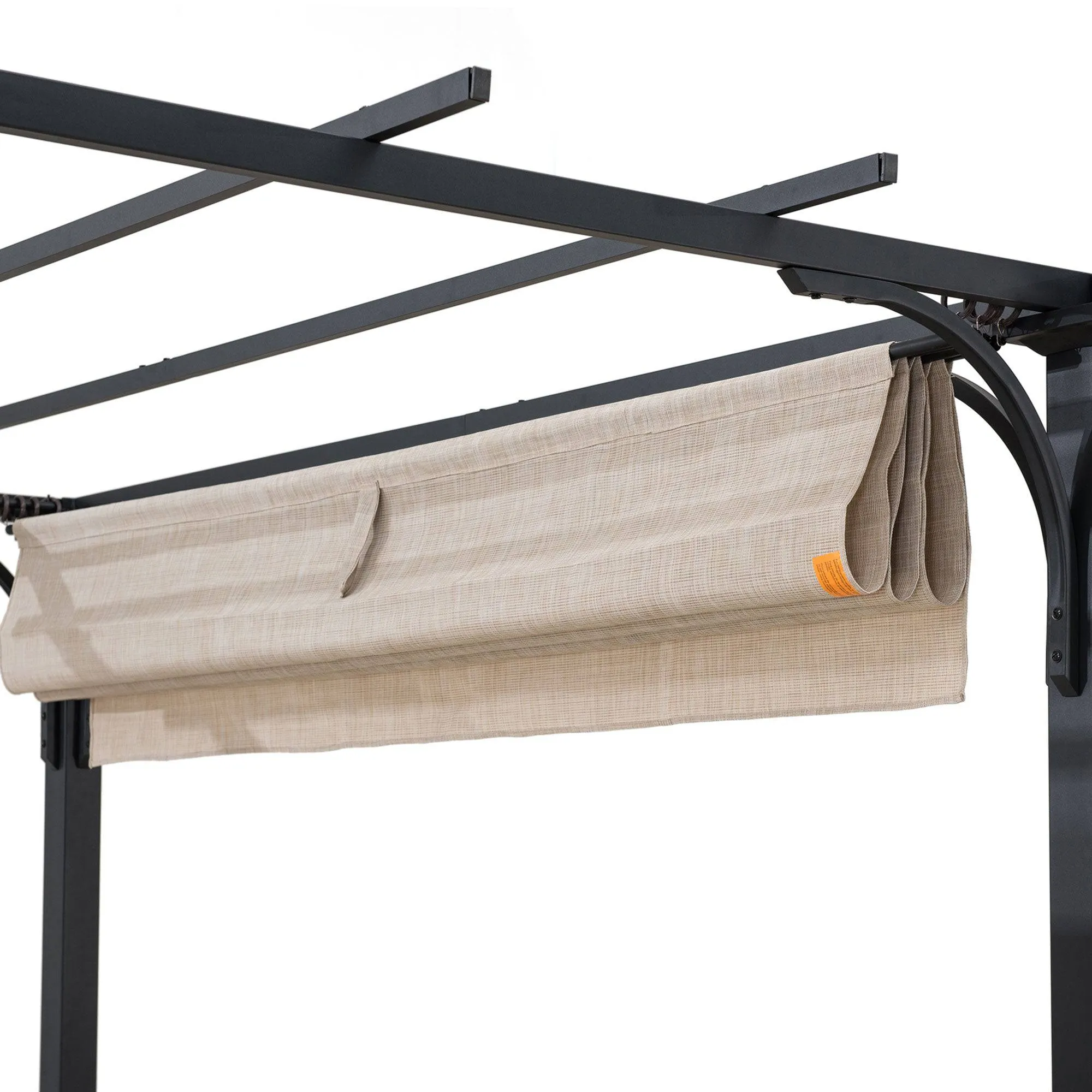 SUNJOY 9x12 Black Steel Frame Pergola Kit with Retractable Beige Canopy Shade