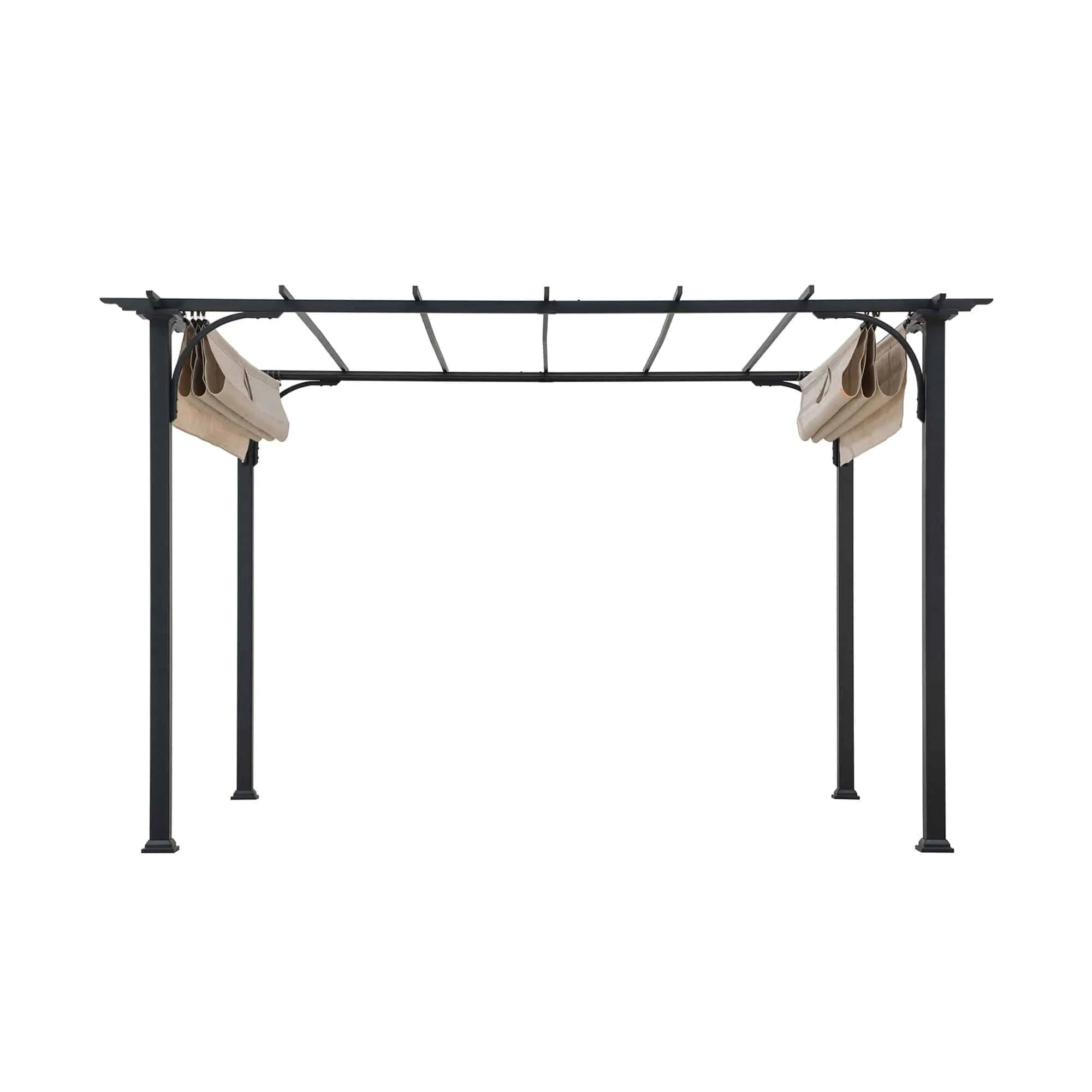 SUNJOY 9x12 Black Steel Frame Pergola Kit with Retractable Beige Canopy Shade