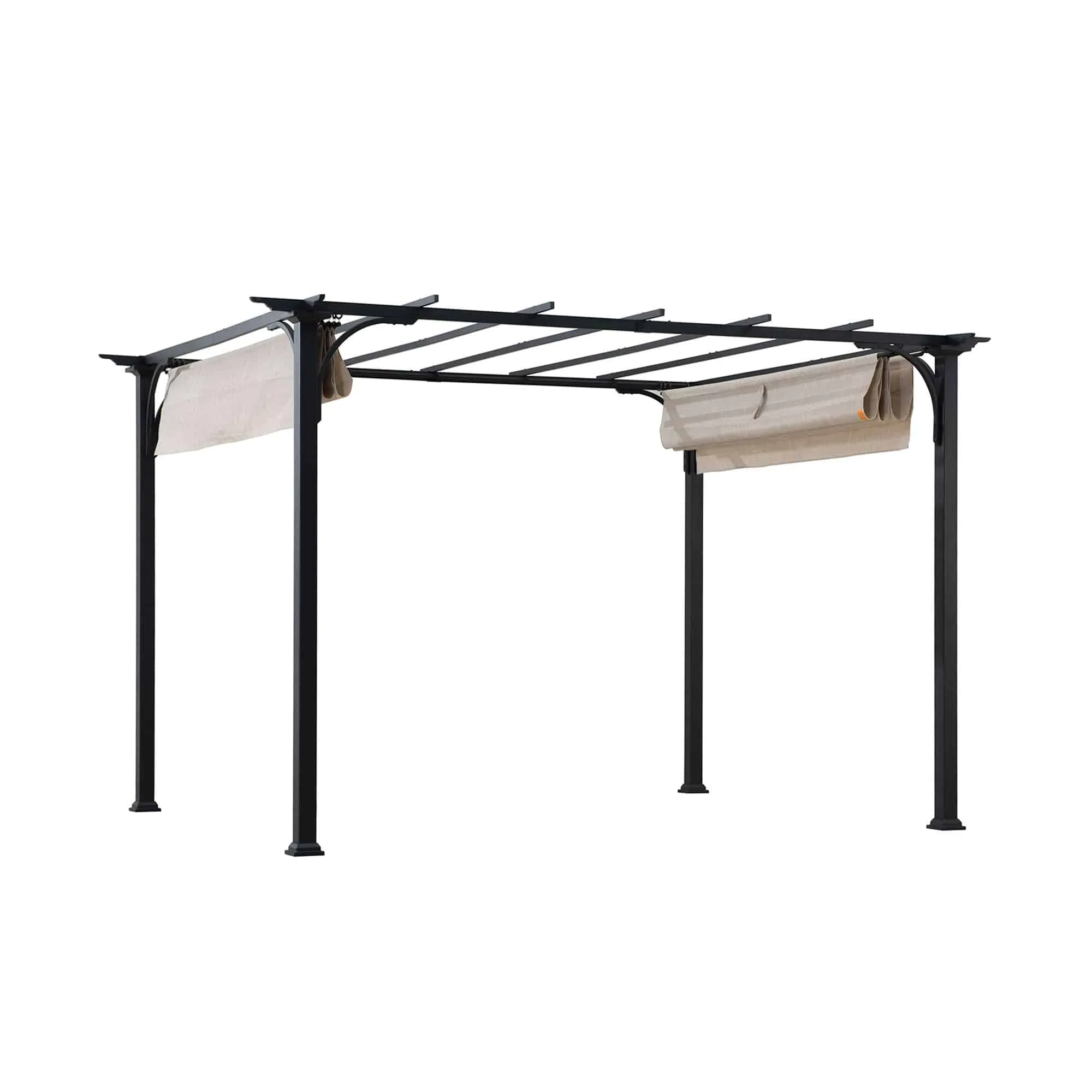 SUNJOY 9x12 Black Steel Frame Pergola Kit with Retractable Beige Canopy Shade