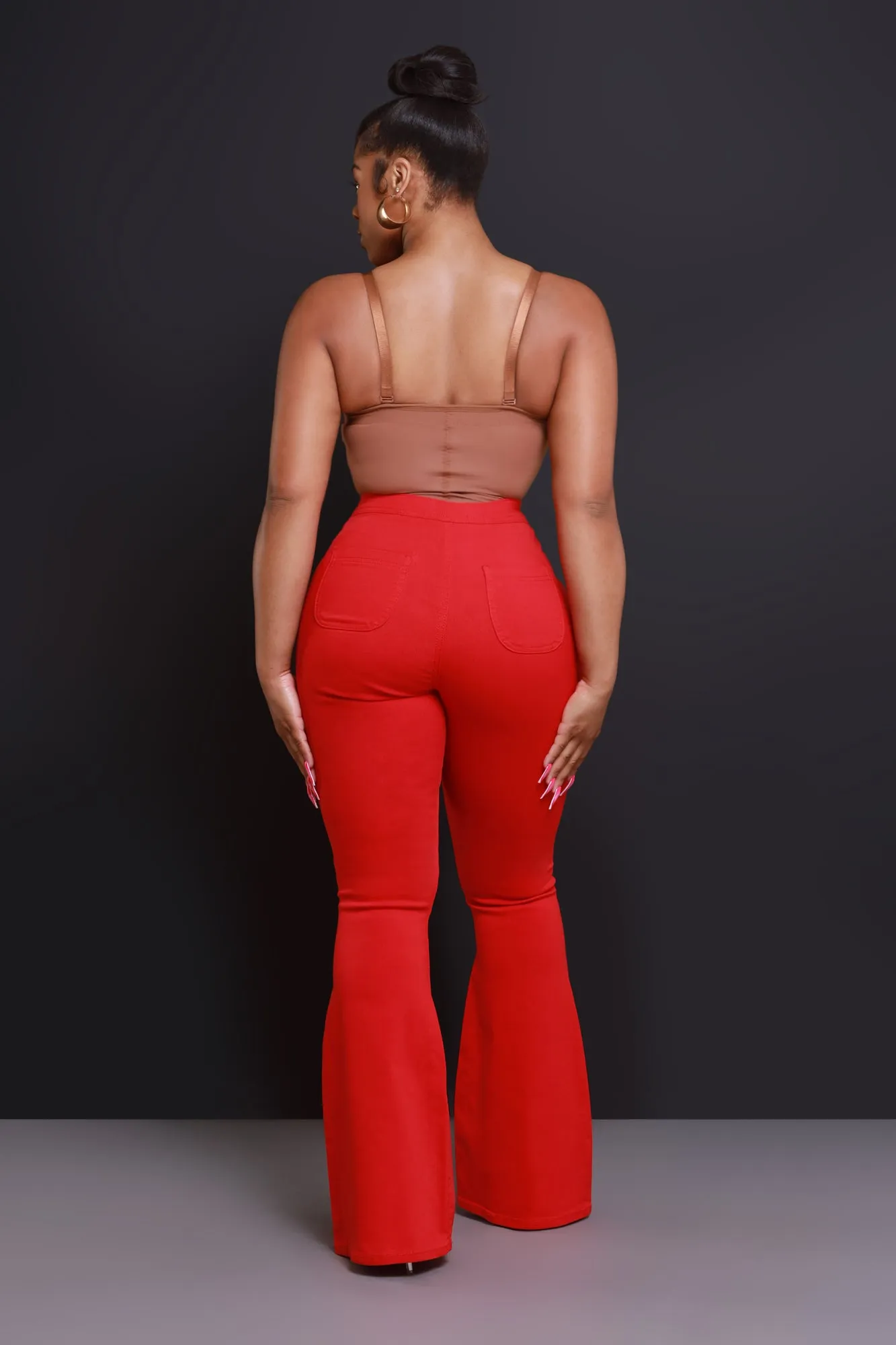 Super Swank High Rise Flare Stretchy Jeans - Red