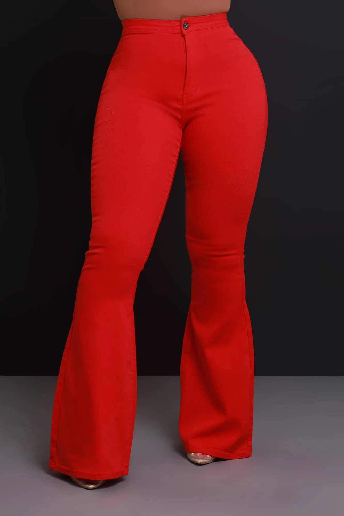 Super Swank High Rise Flare Stretchy Jeans - Red