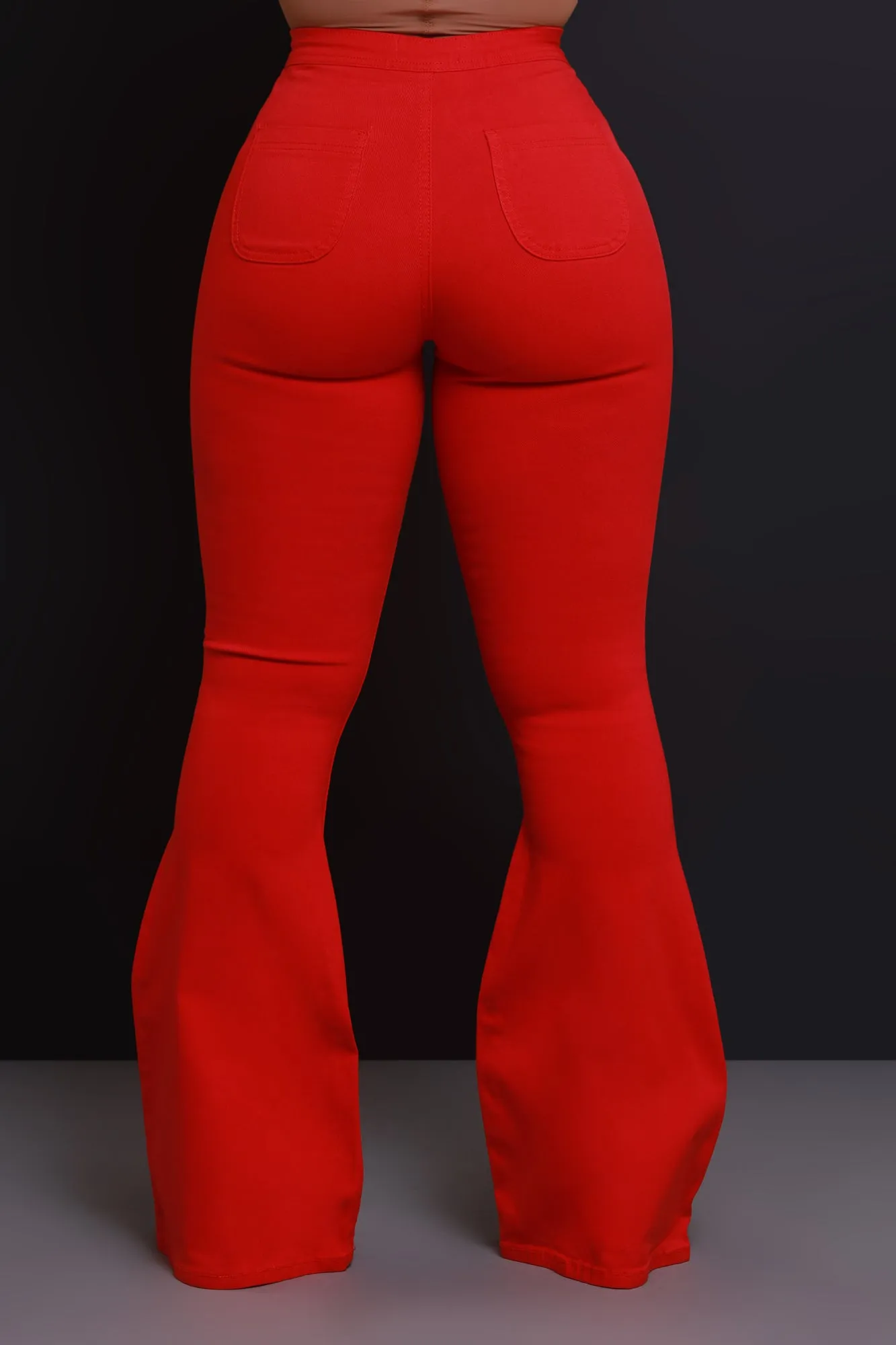 Super Swank High Rise Flare Stretchy Jeans - Red
