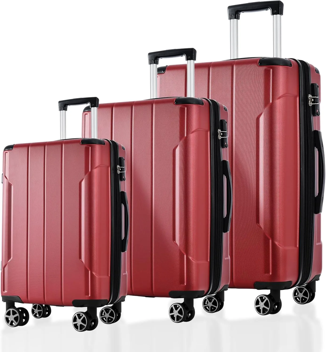 SVRCK 3-Piece Expandable Hard Shell Luggage Set for Effortless Travel, Lightweight and Durable Suitcases with Double Spinner Wheels, Red