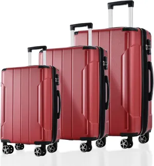 SVRCK 3-Piece Expandable Hard Shell Luggage Set for Effortless Travel, Lightweight and Durable Suitcases with Double Spinner Wheels, Red