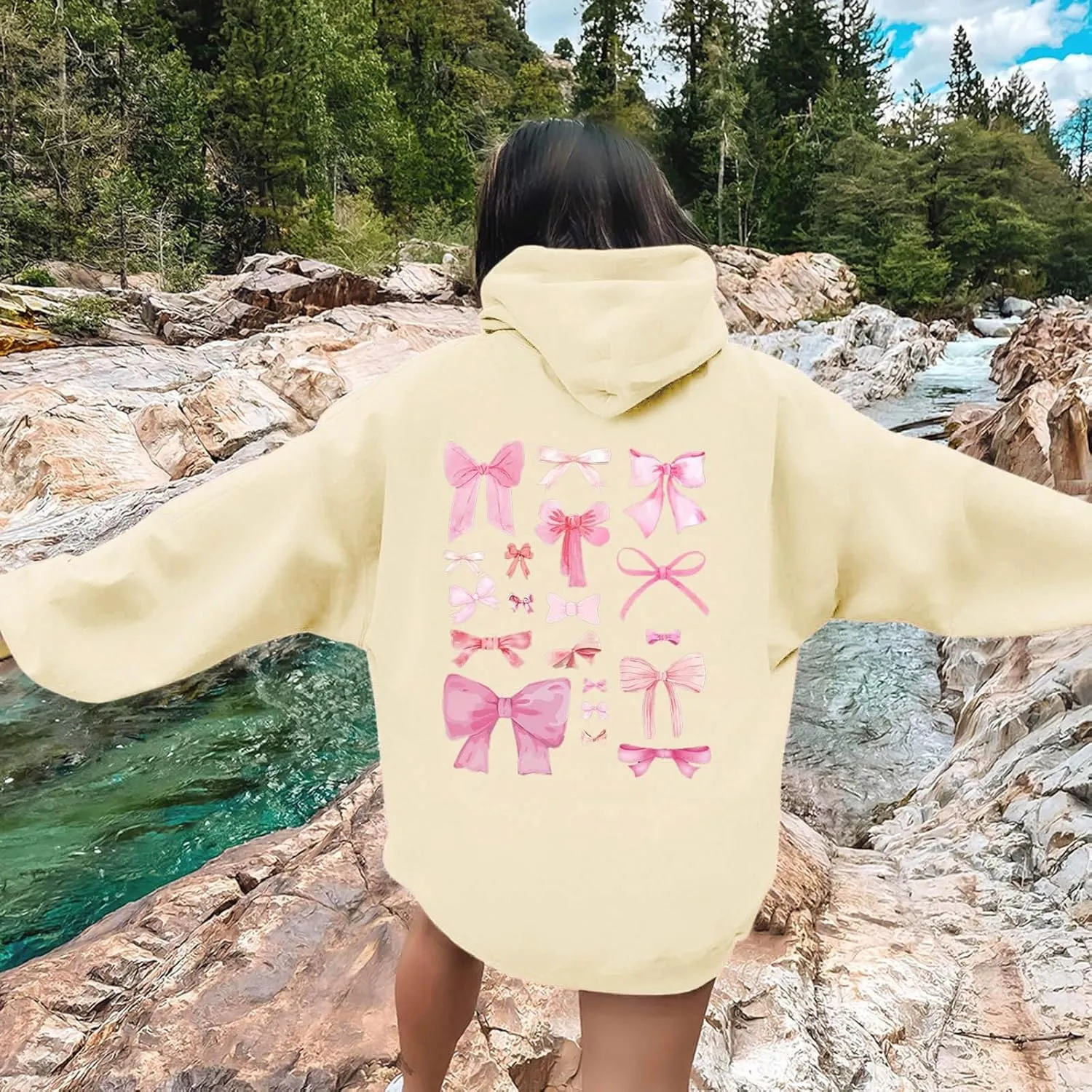 Sweatshirt for Women Trendy Cute Bow Hoodie Long Sleeve Preppy Clothes Casual Lightweight Hoodies Pullover