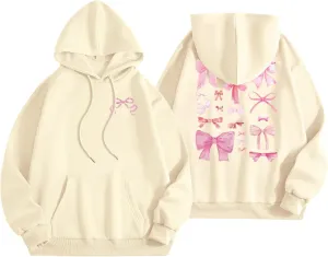Sweatshirt for Women Trendy Cute Bow Hoodie Long Sleeve Preppy Clothes Casual Lightweight Hoodies Pullover
