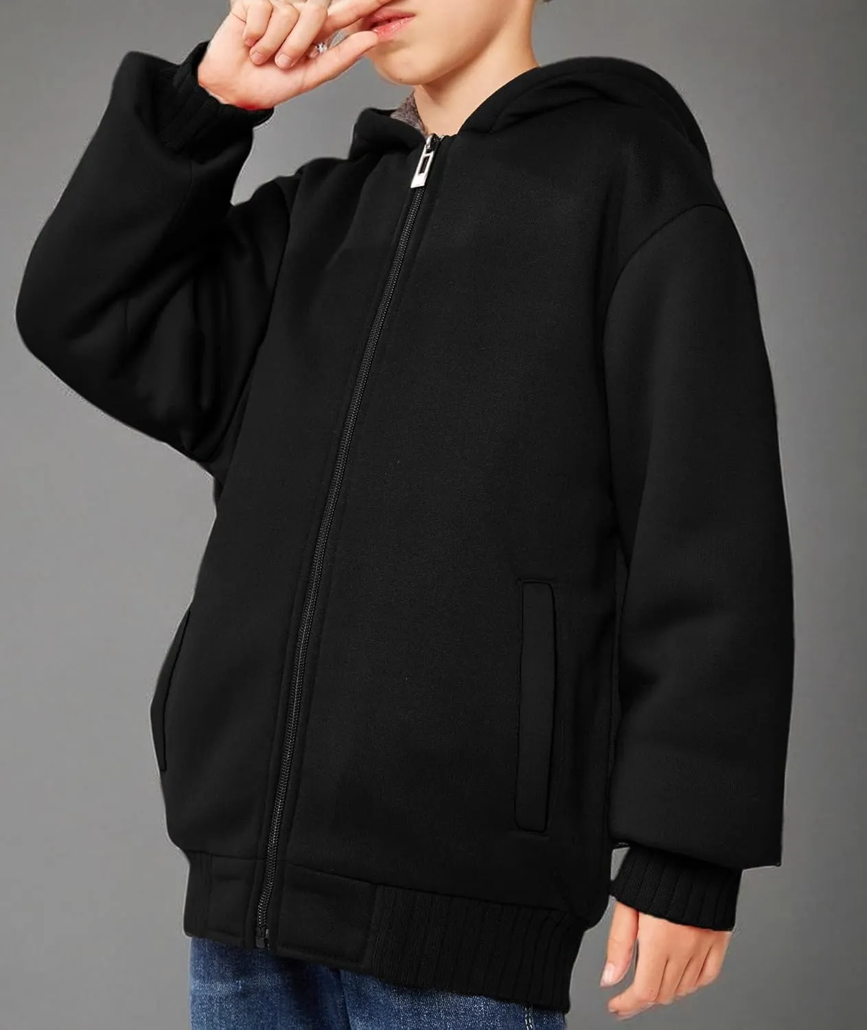 SWISSWELL Kids Fleece Hoodie Full Zip Hooded Sweatshirt Long Sleeve Cozy Jacket for Boys and Girls 6-15 Years Old