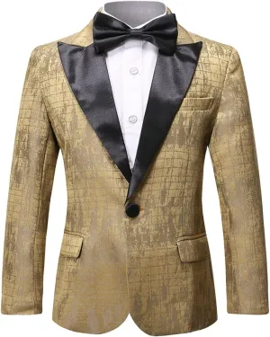 SWOTGdoby Boys Blazers Slim Fit Suit Jacket Formal Tuxedo Blazer Golden Shiny Dress Coat Ring Bearer Outfit for Party Prom