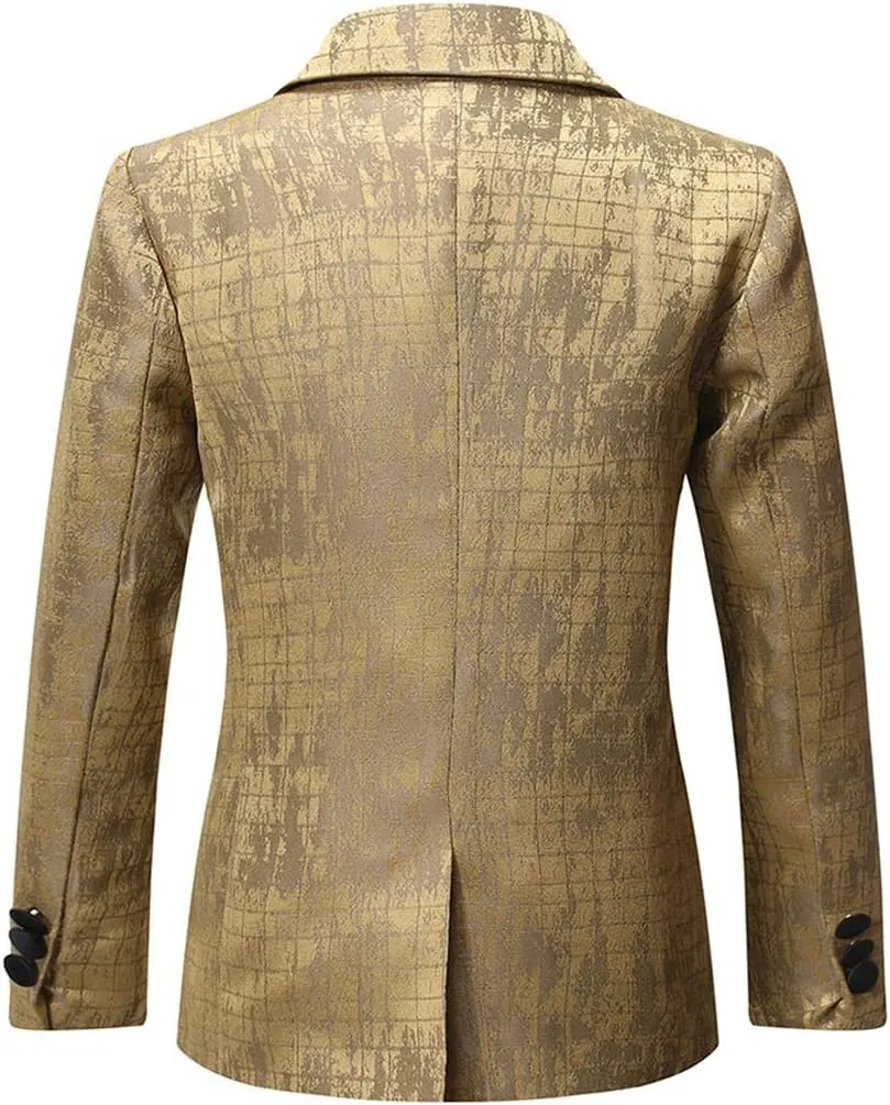 SWOTGdoby Boys Blazers Slim Fit Suit Jacket Formal Tuxedo Blazer Golden Shiny Dress Coat Ring Bearer Outfit for Party Prom