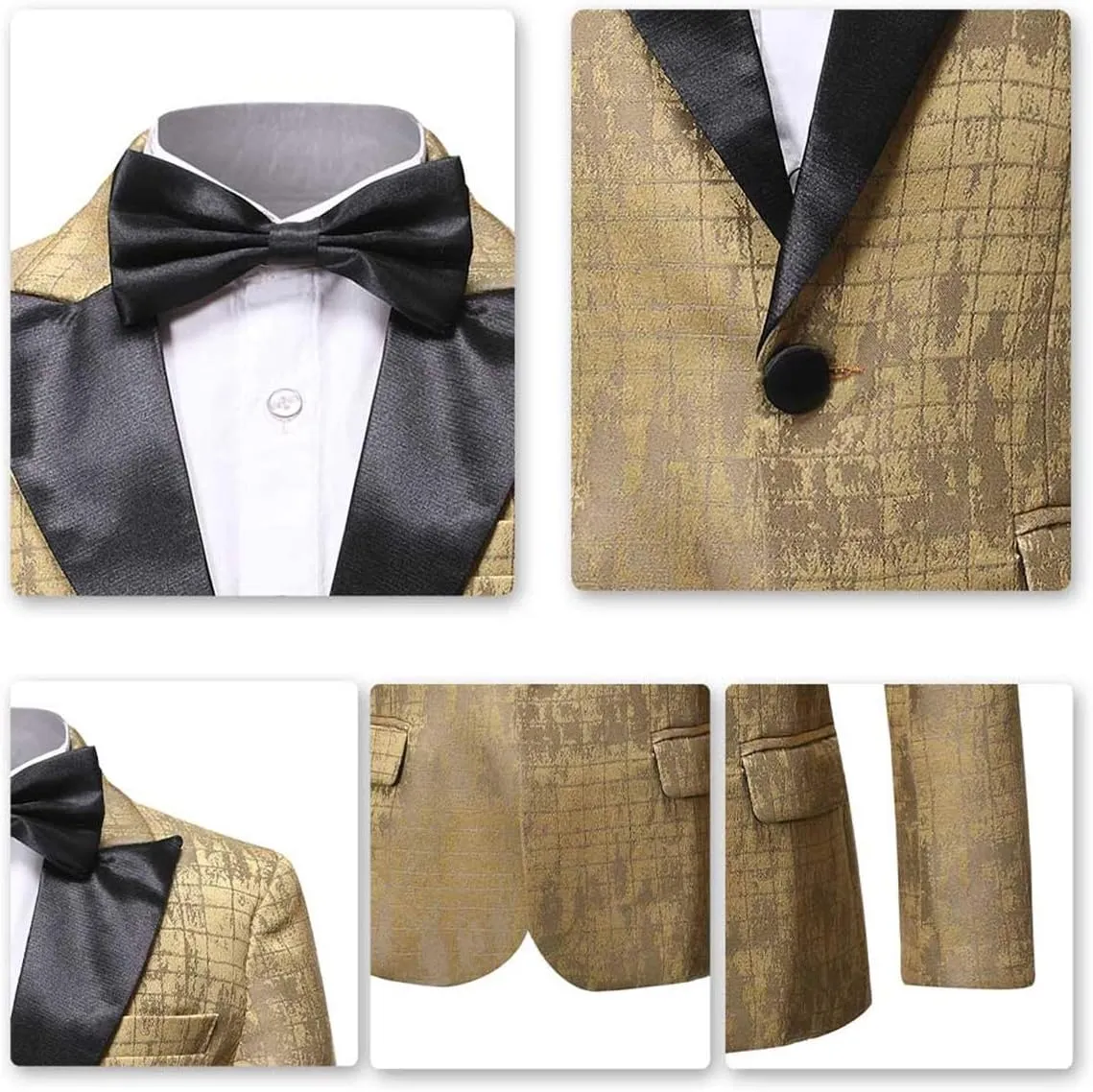 SWOTGdoby Boys Blazers Slim Fit Suit Jacket Formal Tuxedo Blazer Golden Shiny Dress Coat Ring Bearer Outfit for Party Prom