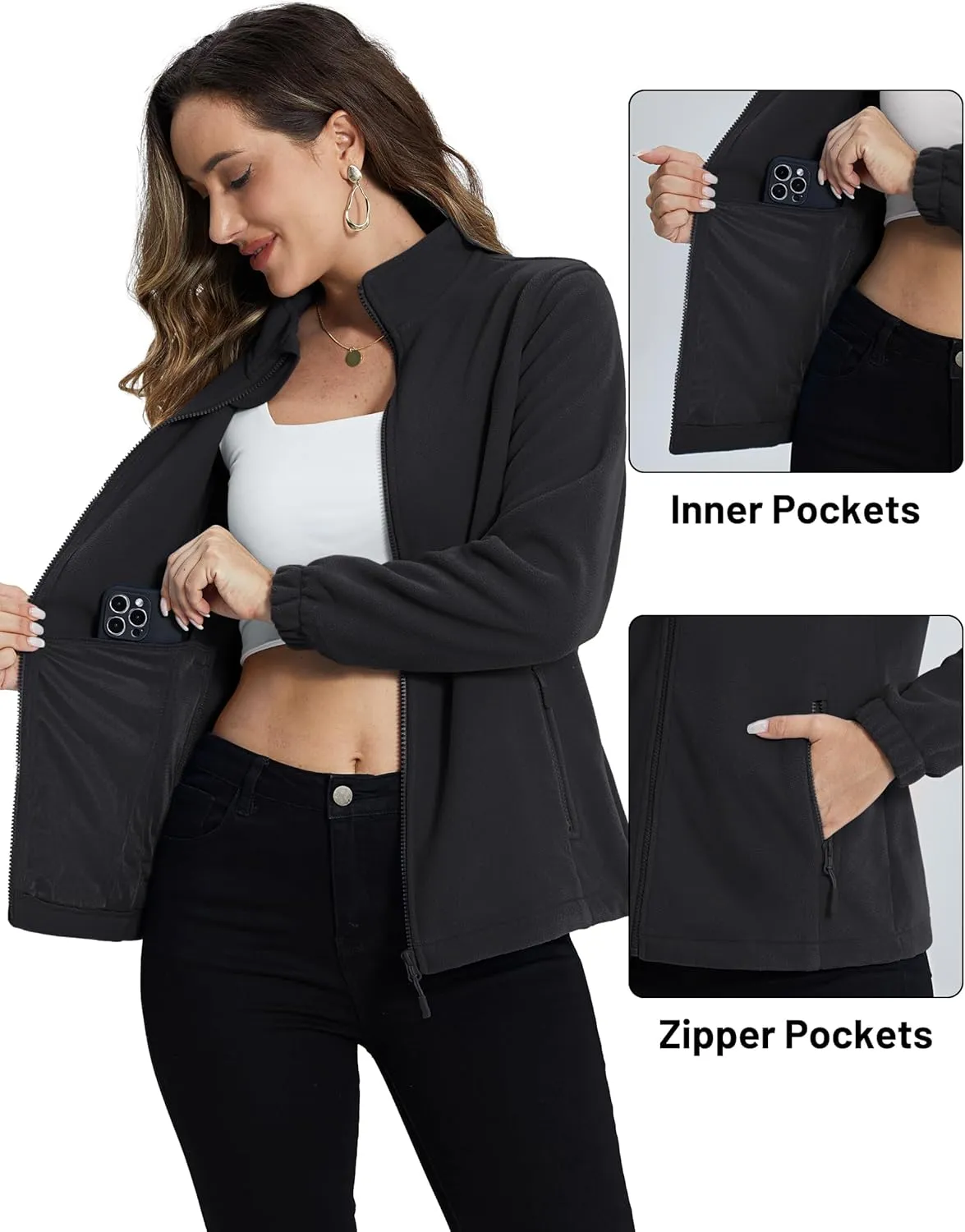 TACVASEN Women's Soft Fleece Jacket Lightweight Full Zip Sweatshirts Coat Casual Winter Warm Sweaters with Pockets