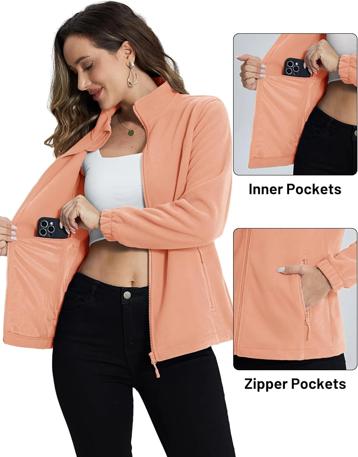 TACVASEN Women's Soft Fleece Jacket Lightweight Full Zip Sweatshirts Coat Casual Winter Warm Sweaters with Pockets