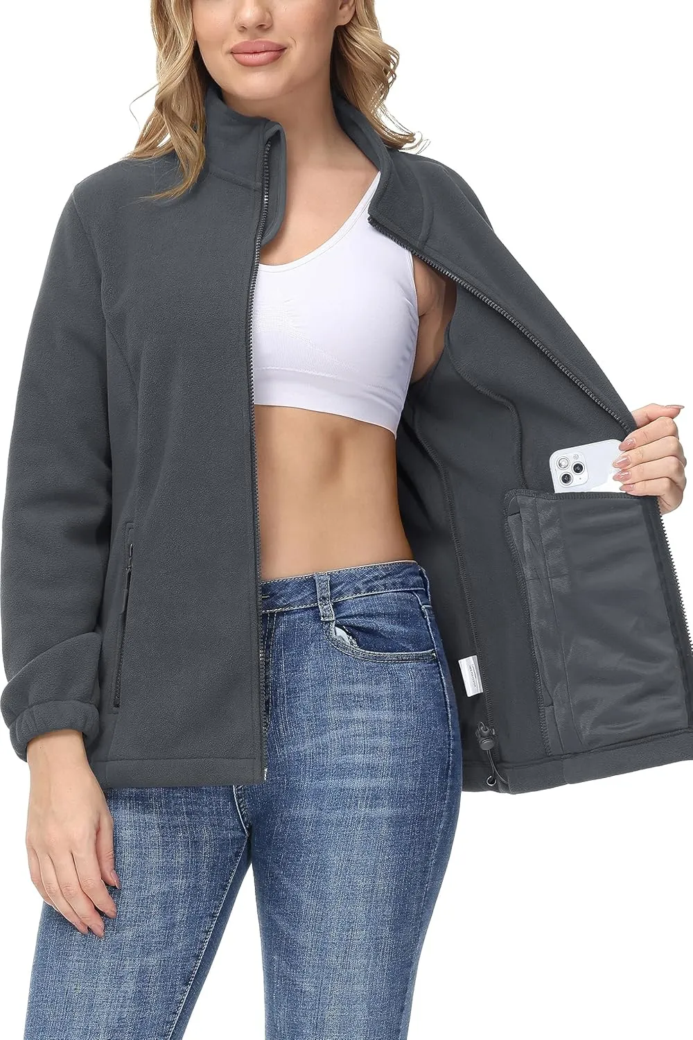 TACVASEN Women's Soft Fleece Jacket Lightweight Full Zip Sweatshirts Coat Casual Winter Warm Sweaters with Pockets