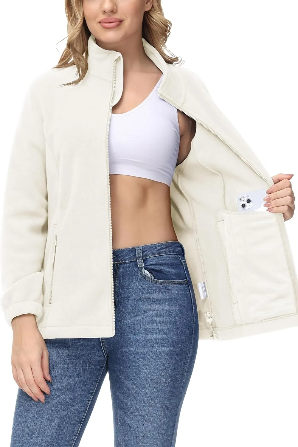 TACVASEN Women's Soft Fleece Jacket Lightweight Full Zip Sweatshirts Coat Casual Winter Warm Sweaters with Pockets