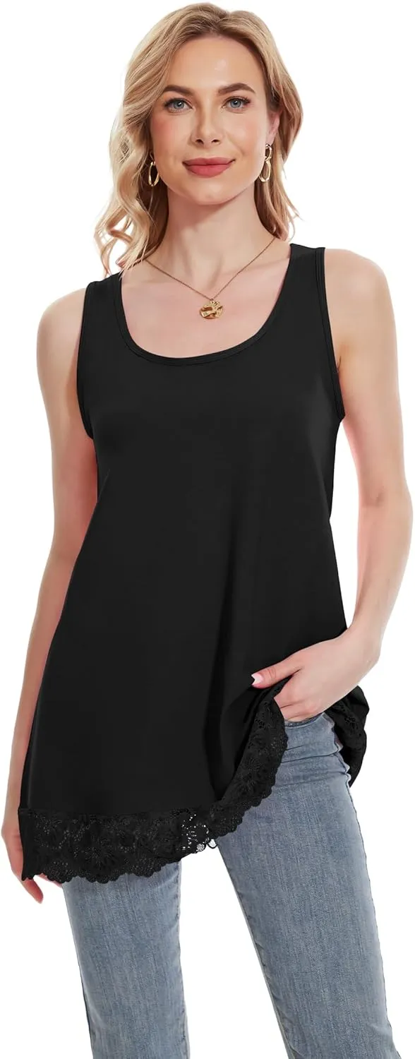 TAIPOVE Lace Camisole Tops for Women for Under Clothes Cotton Long Tank Shirt Extender Layering Sleeveless Tunic 2PKS