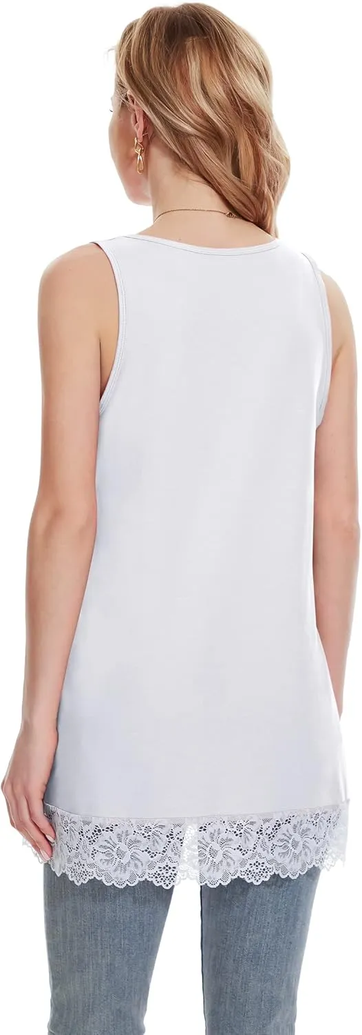 TAIPOVE Lace Camisole Tops for Women for Under Clothes Cotton Long Tank Shirt Extender Layering Sleeveless Tunic 2PKS
