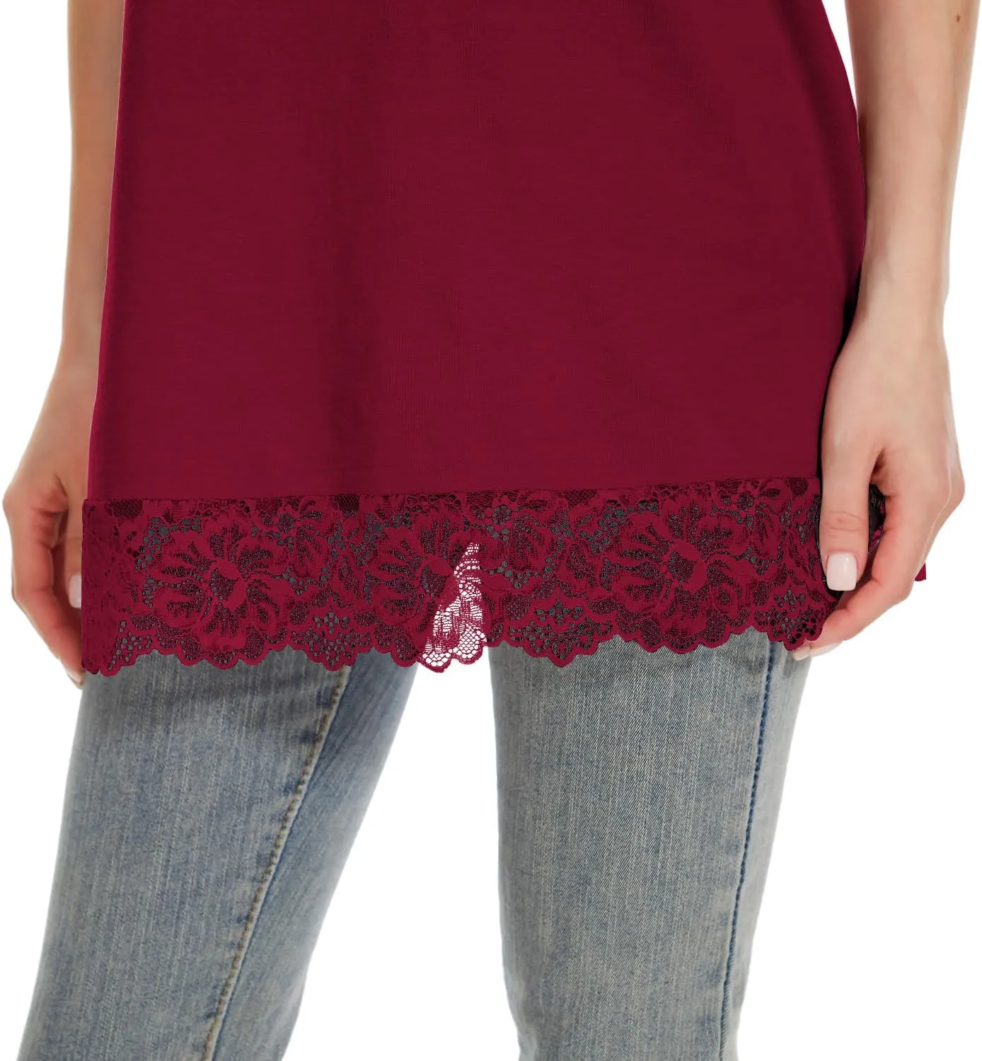 TAIPOVE Lace Camisole Tops for Women for Under Clothes Cotton Long Tank Shirt Extender Layering Sleeveless Tunic 2PKS