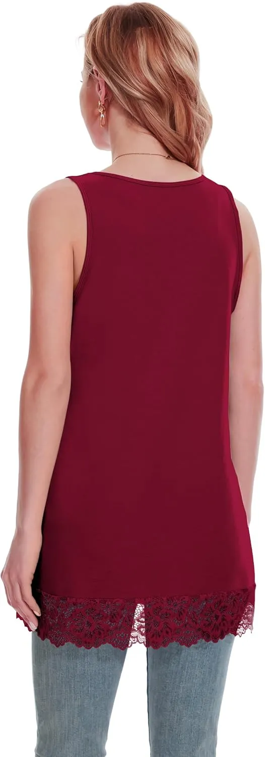 TAIPOVE Lace Camisole Tops for Women for Under Clothes Cotton Long Tank Shirt Extender Layering Sleeveless Tunic 2PKS