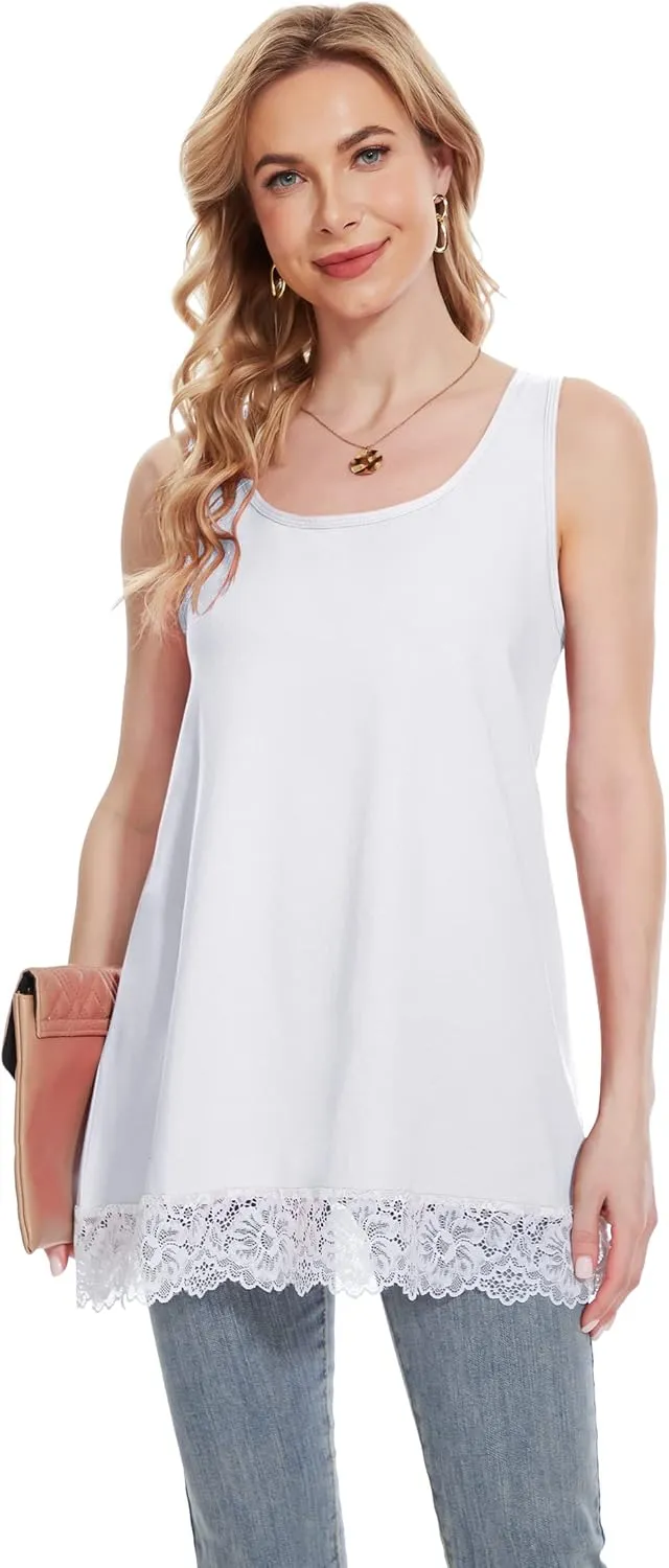 TAIPOVE Lace Camisole Tops for Women for Under Clothes Cotton Long Tank Shirt Extender Layering Sleeveless Tunic 2PKS