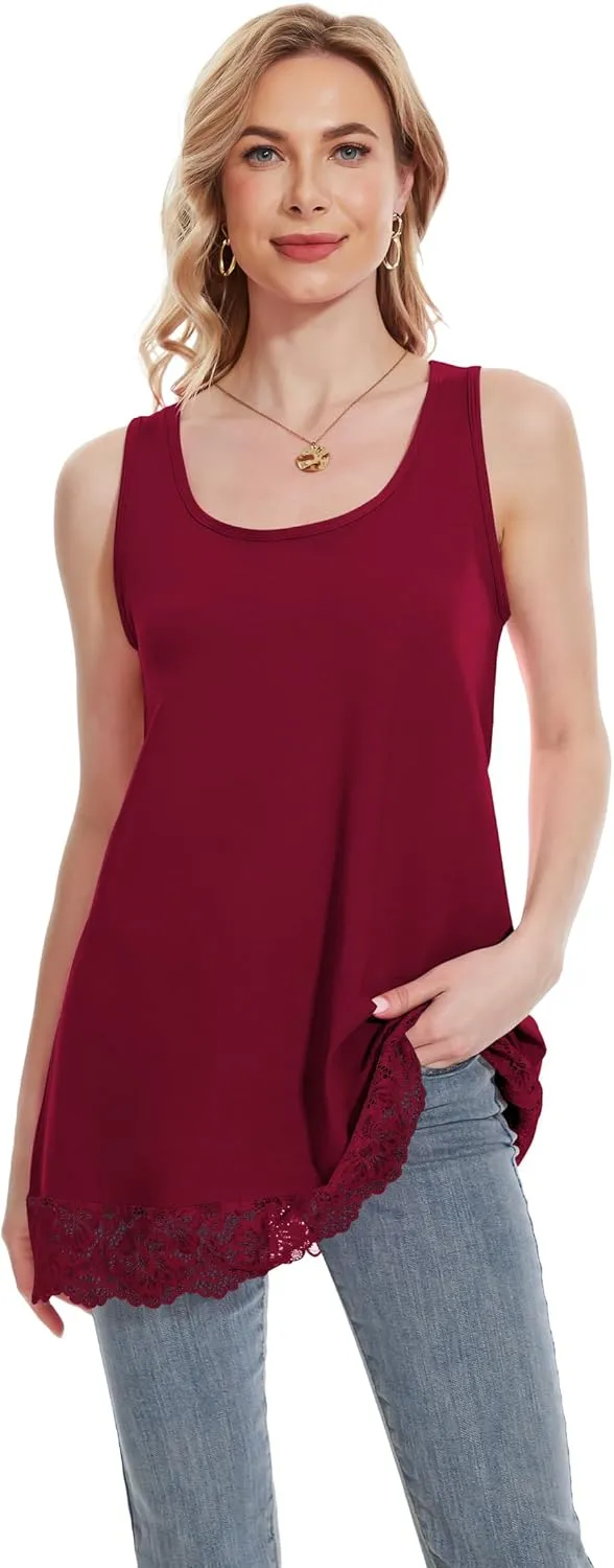 TAIPOVE Lace Camisole Tops for Women for Under Clothes Cotton Long Tank Shirt Extender Layering Sleeveless Tunic 2PKS