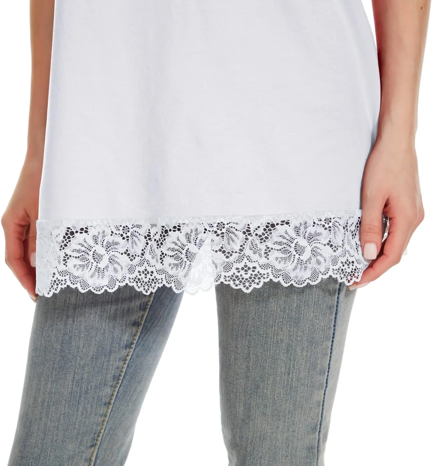 TAIPOVE Lace Camisole Tops for Women for Under Clothes Cotton Long Tank Shirt Extender Layering Sleeveless Tunic 2PKS