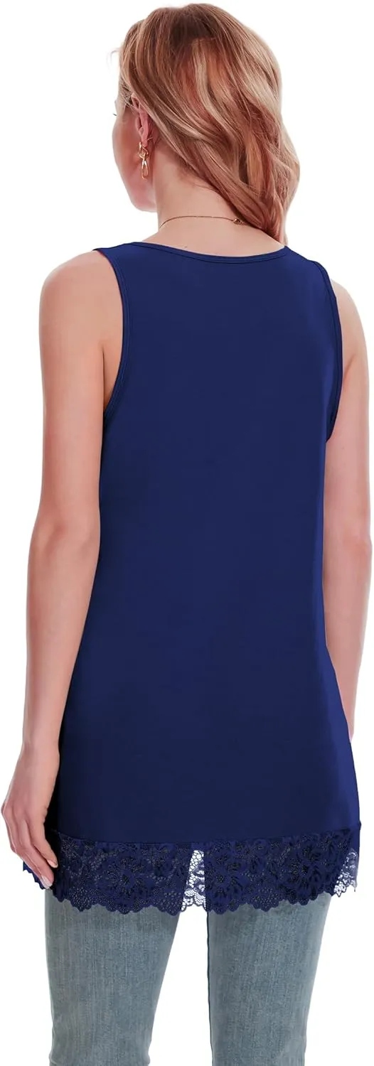 TAIPOVE Lace Camisole Tops for Women for Under Clothes Cotton Long Tank Shirt Extender Layering Sleeveless Tunic 2PKS