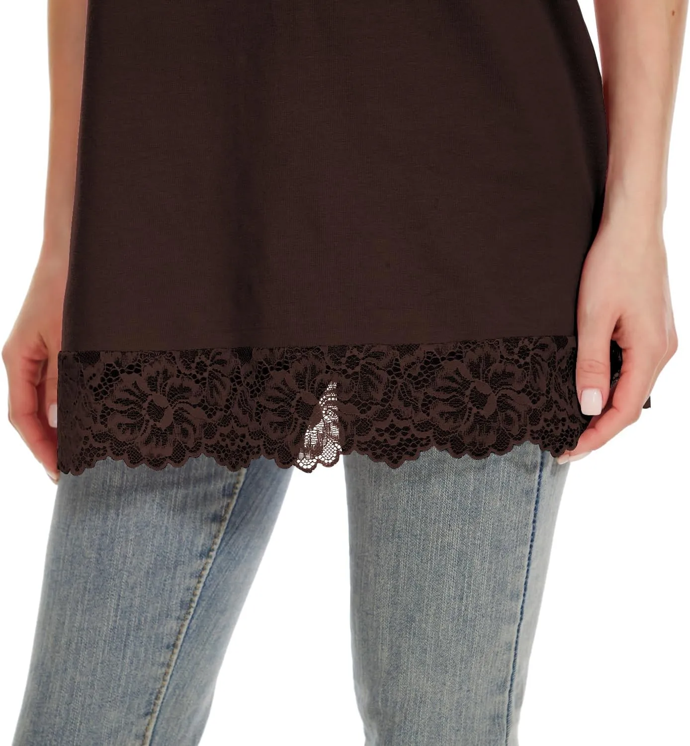 TAIPOVE Lace Camisole Tops for Women for Under Clothes Cotton Long Tank Shirt Extender Layering Sleeveless Tunic 2PKS