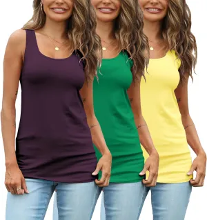 TAIPOVE Womens Extra Long Tunic Tank Tops Cotton Camisoles Basic Layering Sleeveless Undershirts 3 Pack