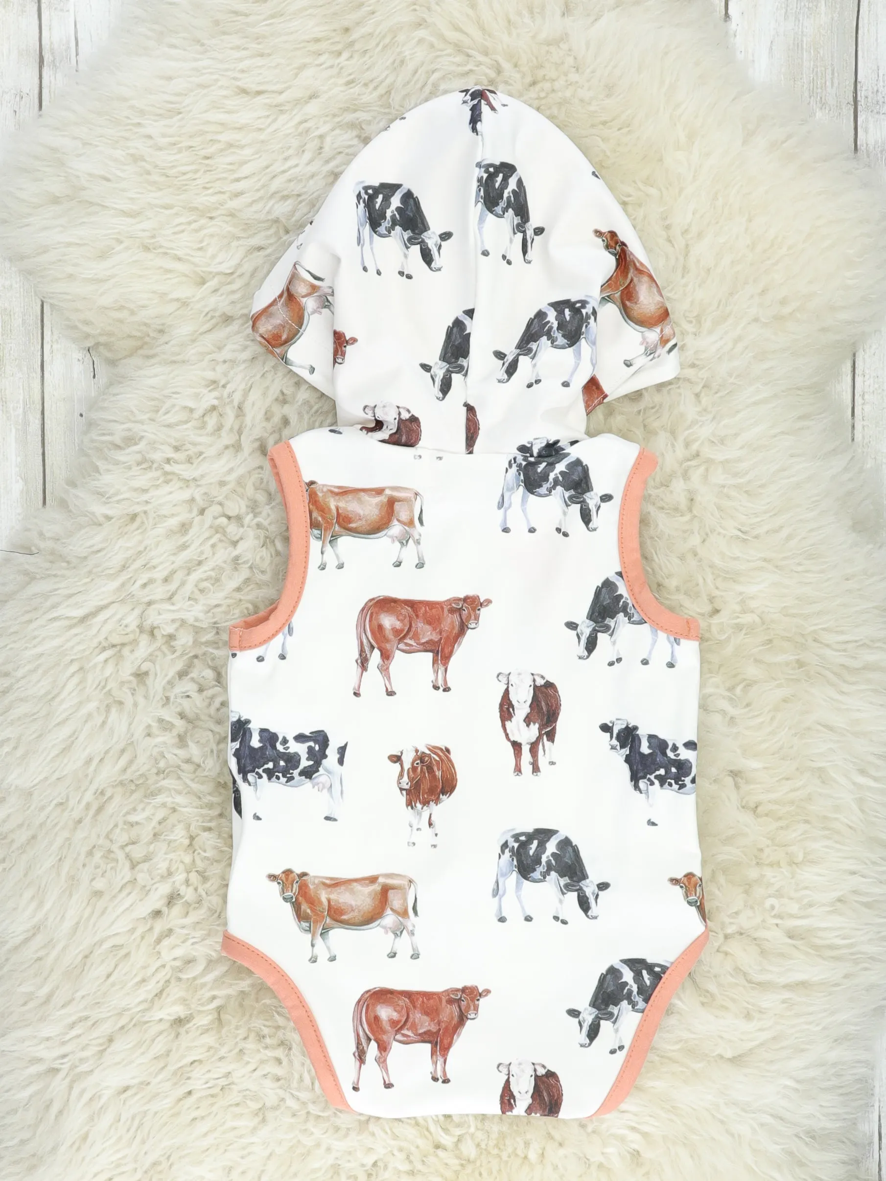 Tan Cow Hoodie Romper