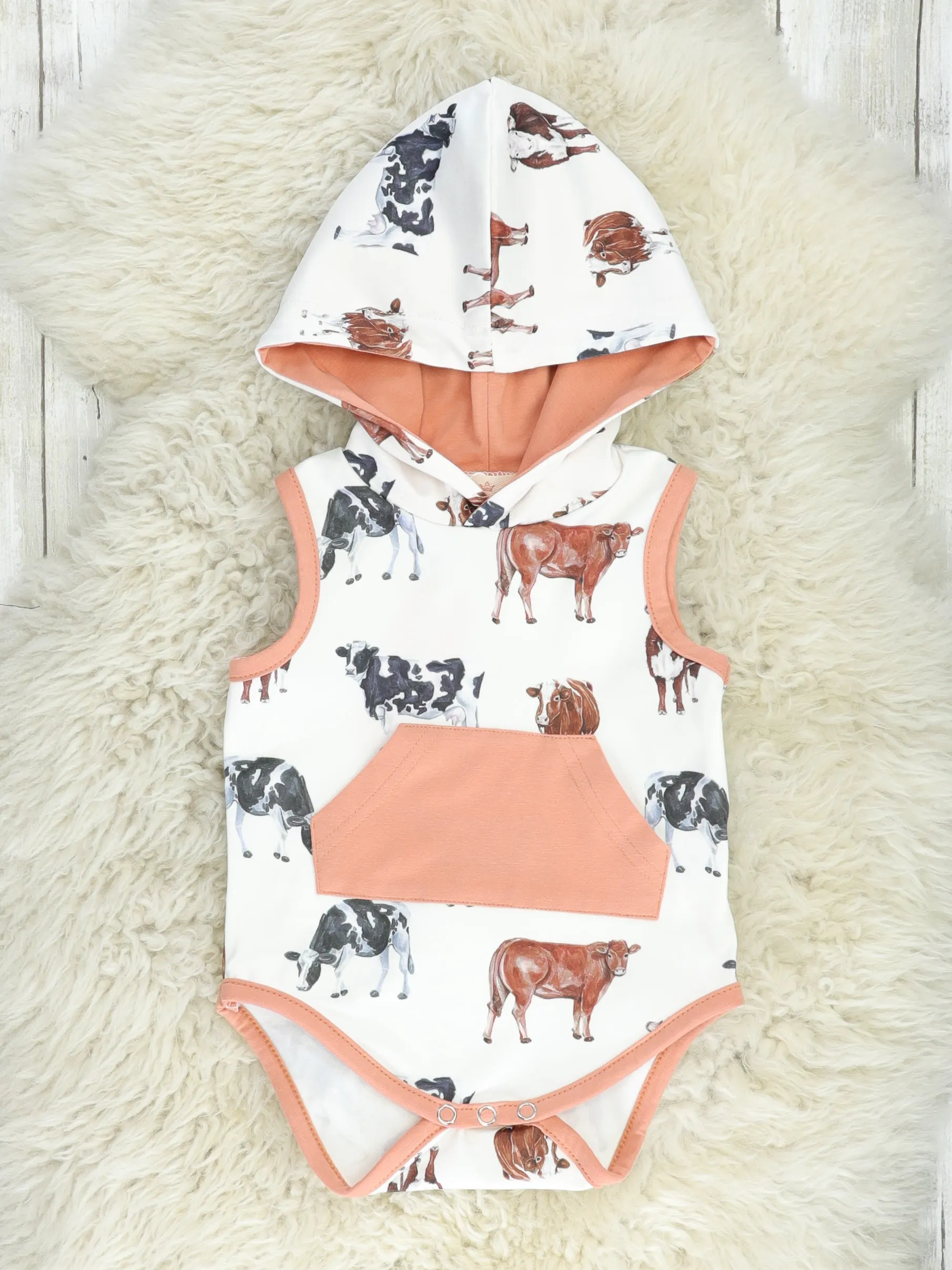 Tan Cow Hoodie Romper