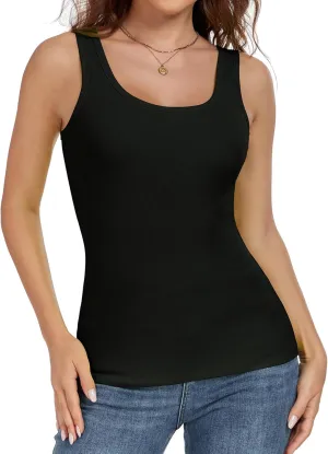 Tank Top for Women Summer Sleeveless Scoop Neck Ribbed Workout Tank Tops Slim Fitted Basic Cami Tee Shirts