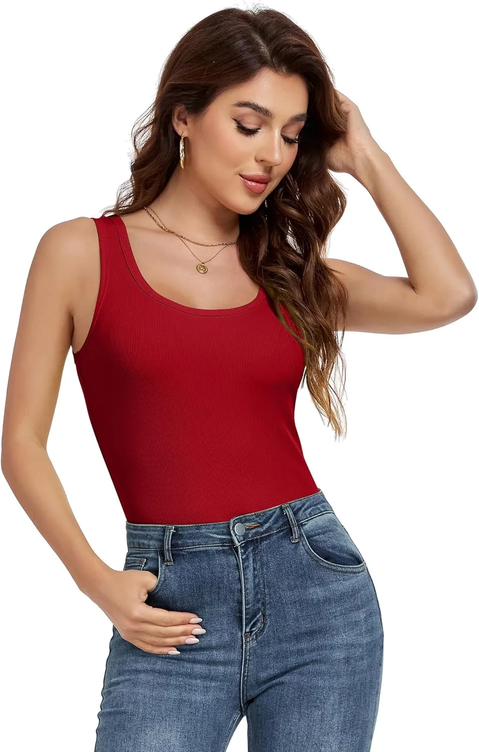 Tank Top for Women Summer Sleeveless Scoop Neck Ribbed Workout Tank Tops Slim Fitted Basic Cami Tee Shirts
