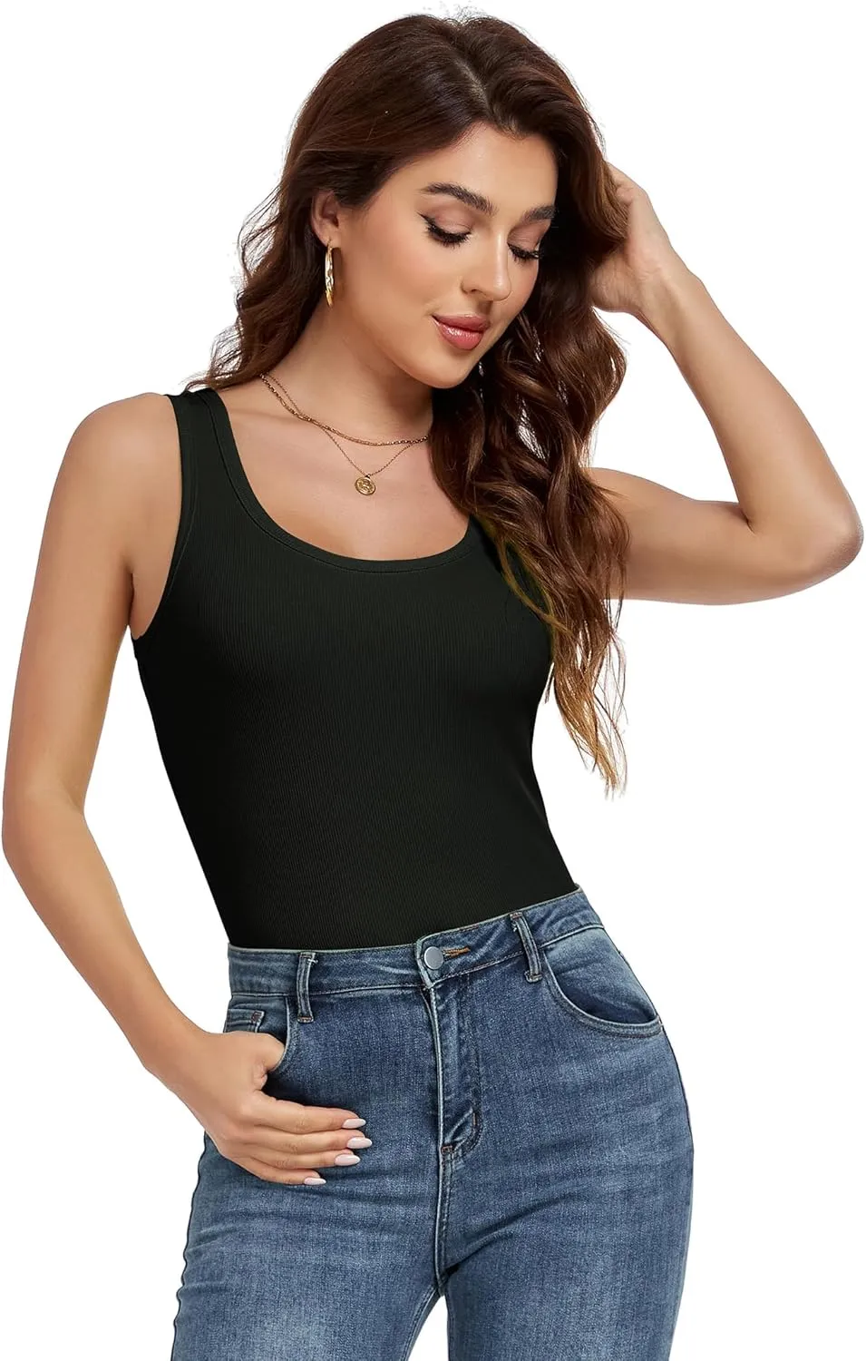 Tank Top for Women Summer Sleeveless Scoop Neck Ribbed Workout Tank Tops Slim Fitted Basic Cami Tee Shirts