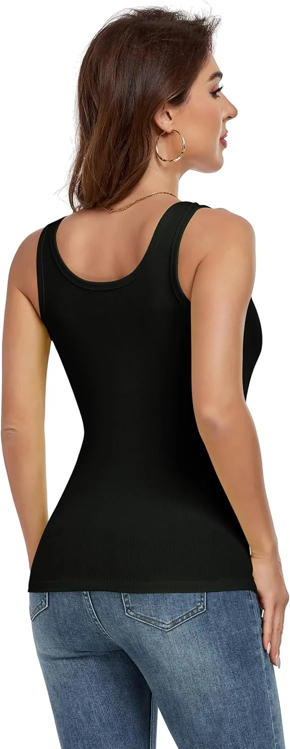 Tank Top for Women Summer Sleeveless Scoop Neck Ribbed Workout Tank Tops Slim Fitted Basic Cami Tee Shirts