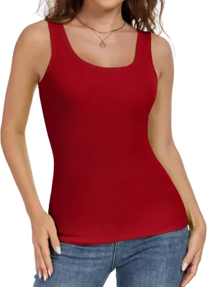 Tank Top for Women Summer Sleeveless Scoop Neck Ribbed Workout Tank Tops Slim Fitted Basic Cami Tee Shirts
