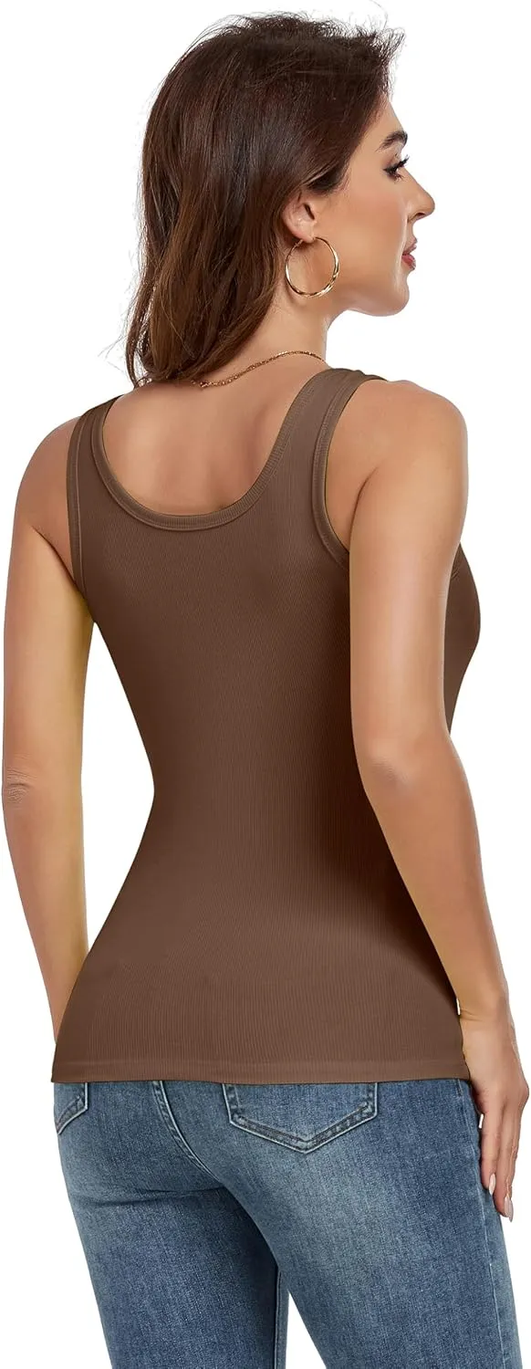Tank Top for Women Summer Sleeveless Scoop Neck Ribbed Workout Tank Tops Slim Fitted Basic Cami Tee Shirts