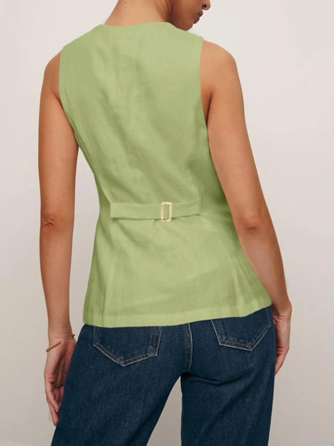 Tankaneo Womens Summer Suit Vest Tops Fashion Casual Sleeveless Blazers Split Hem Button Down Linen Work Waistcoat
