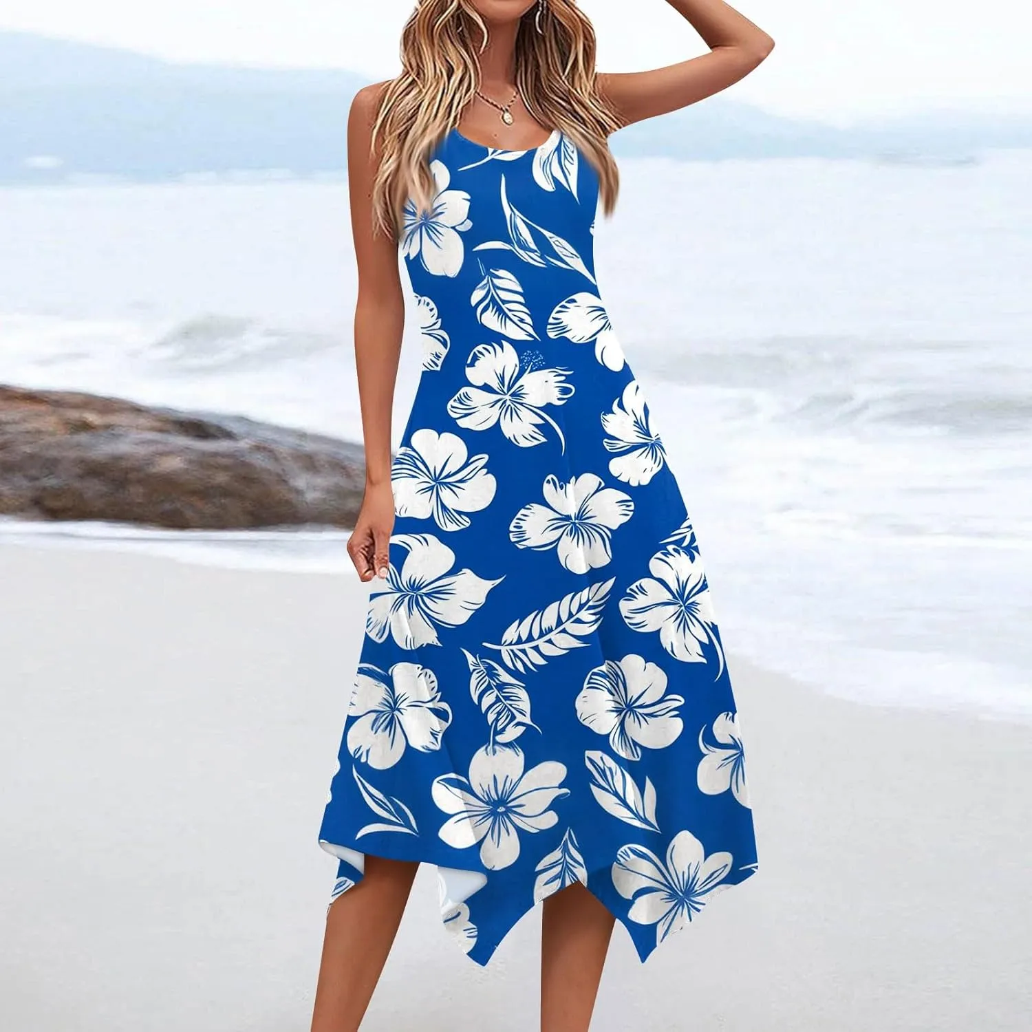 Tanks Spring Sundress Ladie's Plus Size Skiing Printing Dress Ladies Looses Crewneck Cozy Dresses