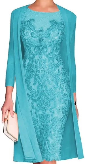 Tea Length Mother of The Bride Dresses for Wedding with Jacket Chiffon 2PC Elegant Grandmother of The Bride Dress
