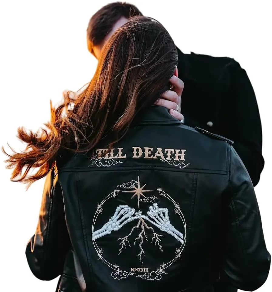 Till Death Black/Ivory Bride Leather Jacket Gothic Celestial Western Wedding