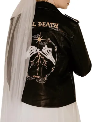 Till Death Black/Ivory Bride Leather Jacket Gothic Celestial Western Wedding