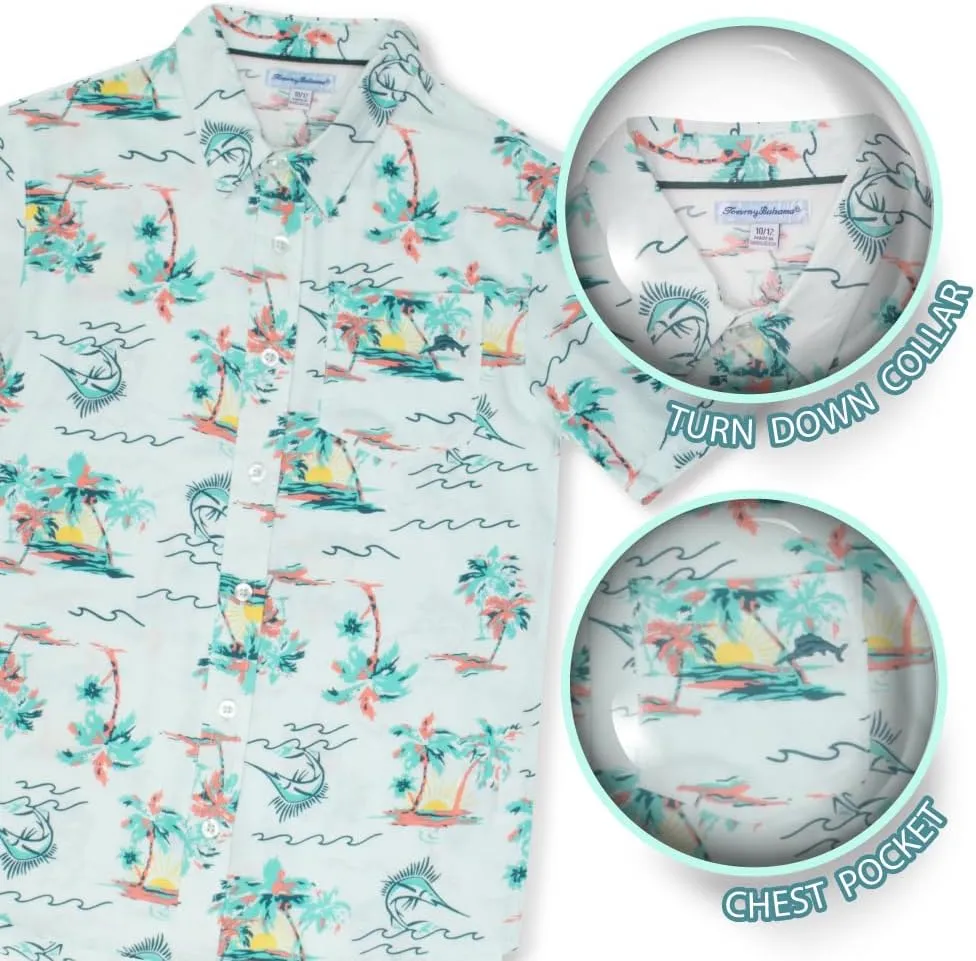 Tommy Bahama Boys Classic Woven Button-Down Shirt - Summer Short-Sleeve Hawaiian Shirt with Pocket for Kids