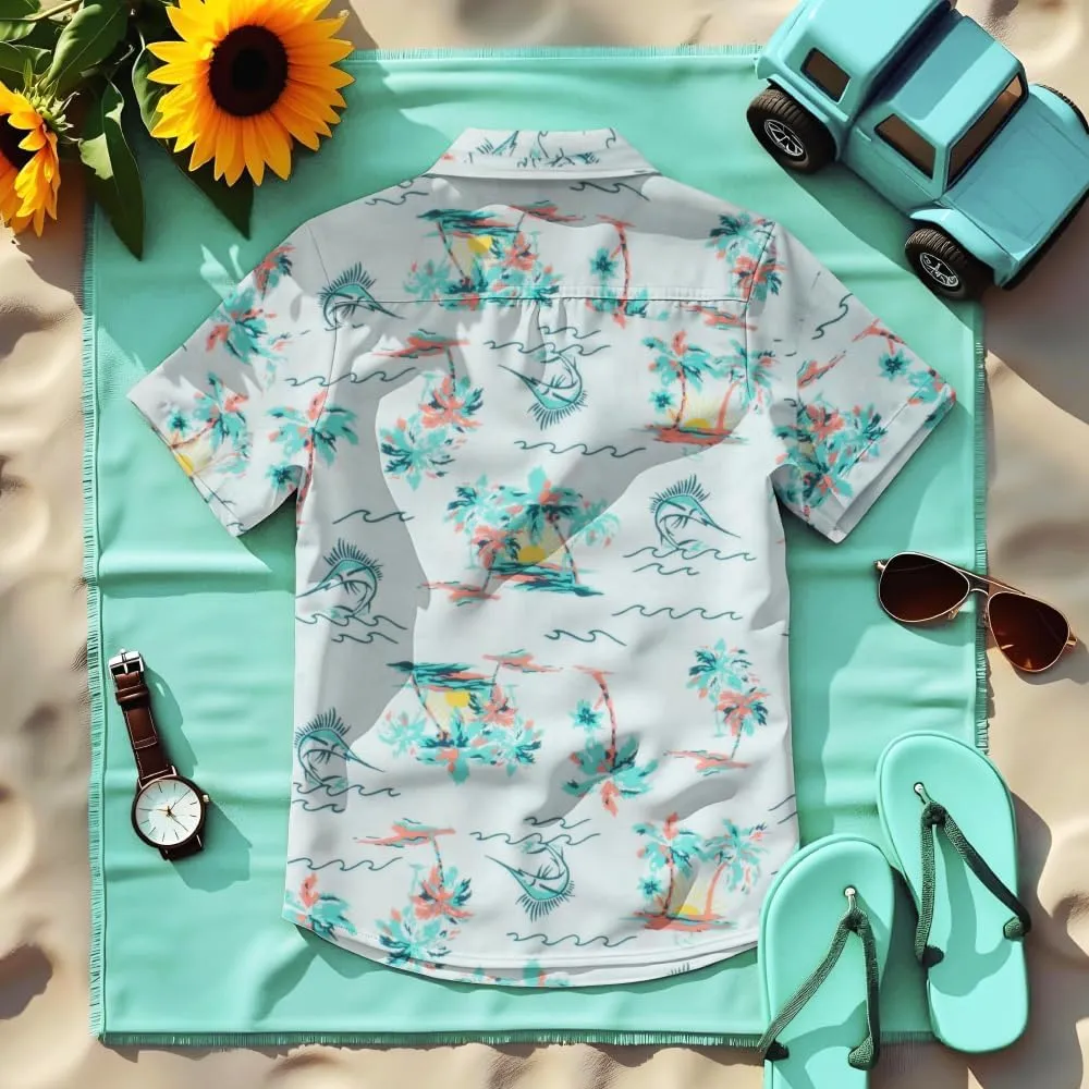 Tommy Bahama Boys Classic Woven Button-Down Shirt - Summer Short-Sleeve Hawaiian Shirt with Pocket for Kids