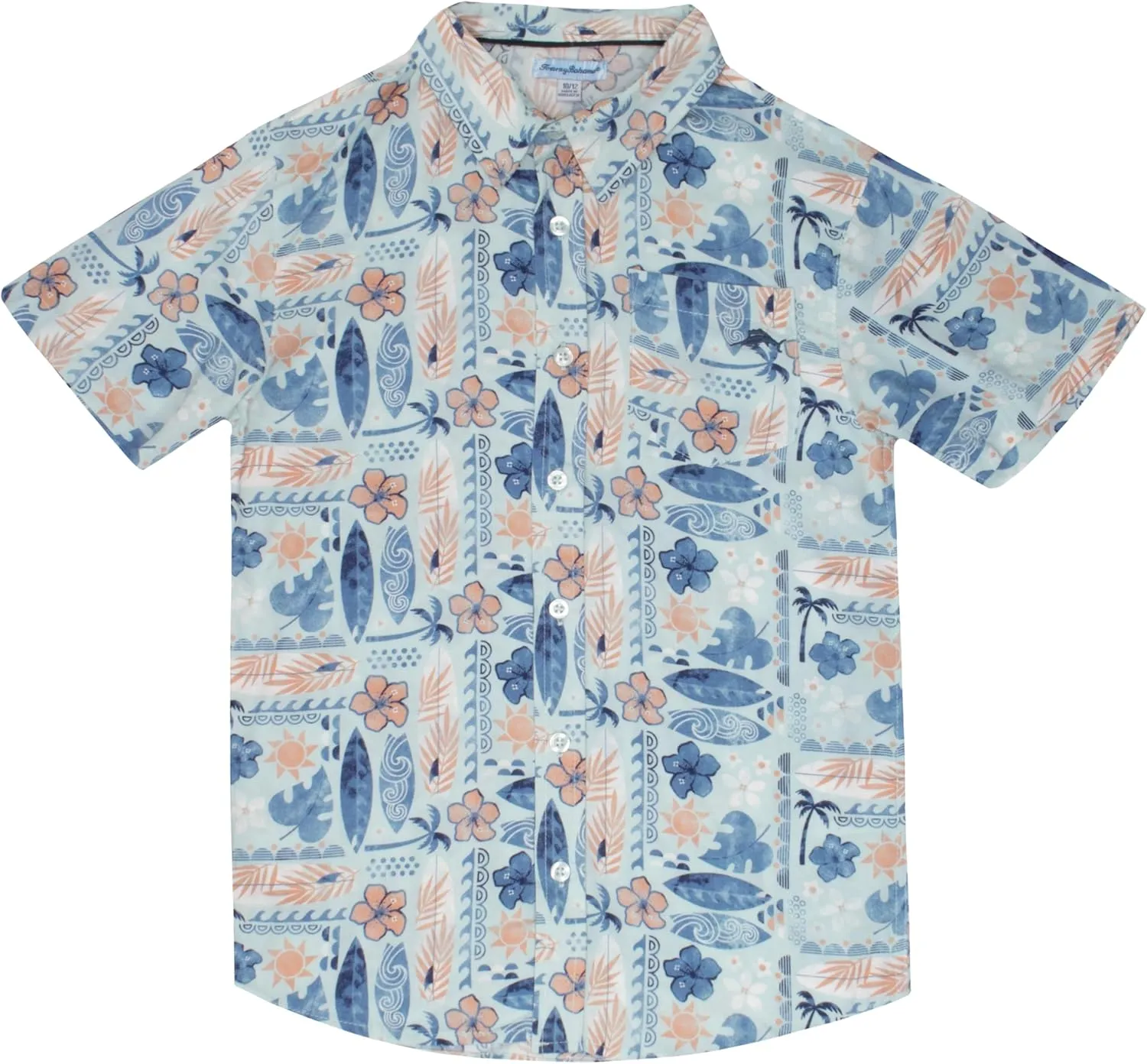 Tommy Bahama Boys Classic Woven Button-Down Shirt - Summer Short-Sleeve Hawaiian Shirt with Pocket for Kids