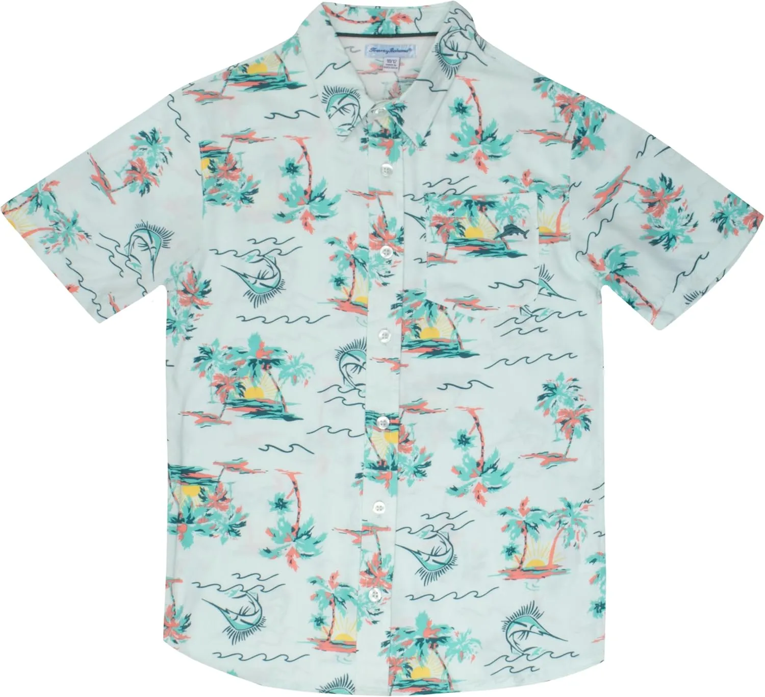 Tommy Bahama Boys Classic Woven Button-Down Shirt - Summer Short-Sleeve Hawaiian Shirt with Pocket for Kids