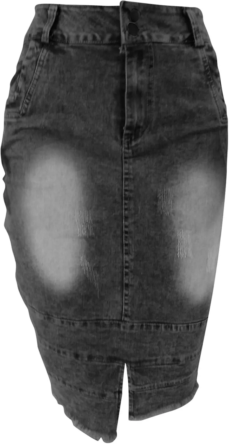 Trendy Tie Up Denim Skirt for Women Split High Waist Stretch Jean Midi Skirt Casual Slim Fit Long Pencil Skirt